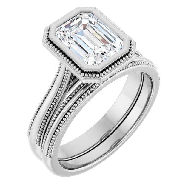 Miley Milgrain Bezel Set Solitaire Cathedral Engagement Ring - Setting only