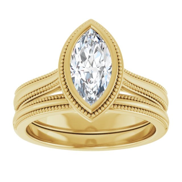 Miley Milgrain Bezel Set Solitaire Cathedral Engagement Ring - Setting only