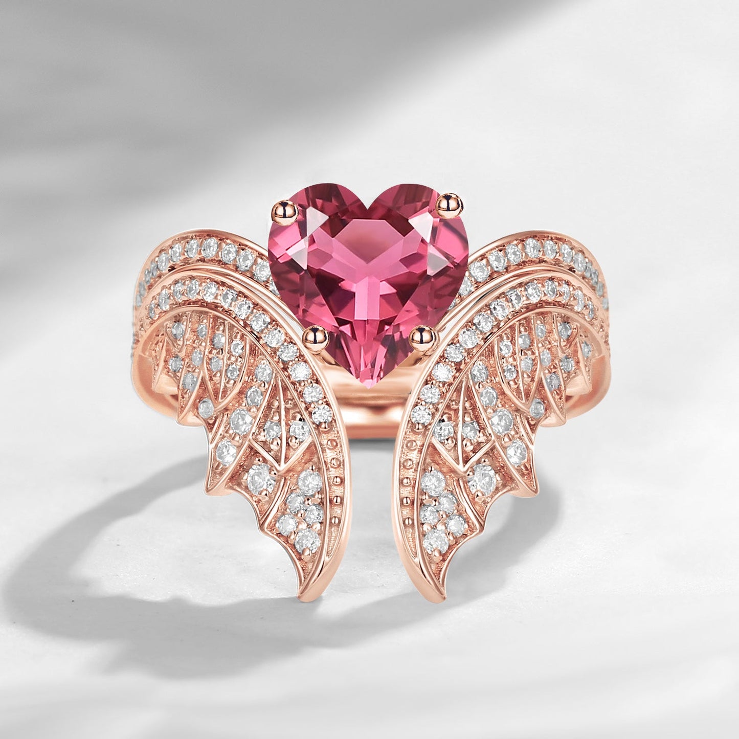 Heart Shaped Natural Pink Tourmaline Vintage Bridal Set 2pcs - Bat Ring
