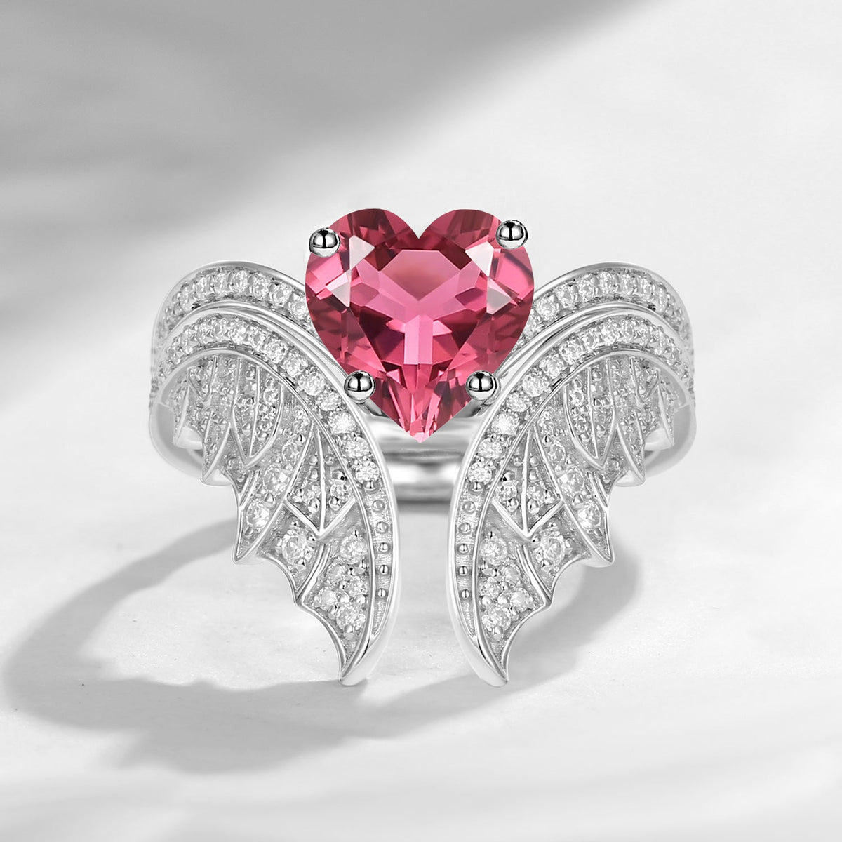 Heart Shaped Natural Pink Tourmaline Vintage Bridal Set 2pcs - Bat Ring