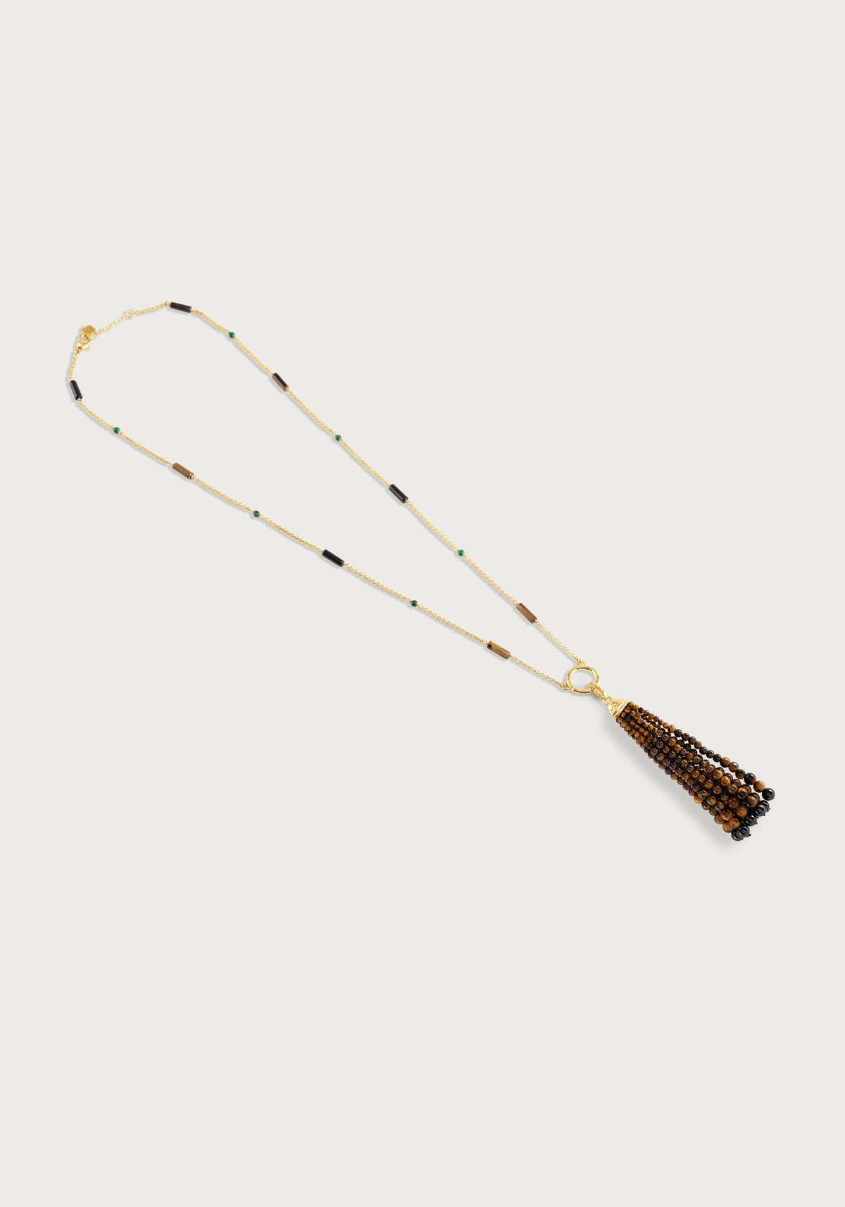 Forza Tassel Pendant, Tigers Eye and Black Onyx