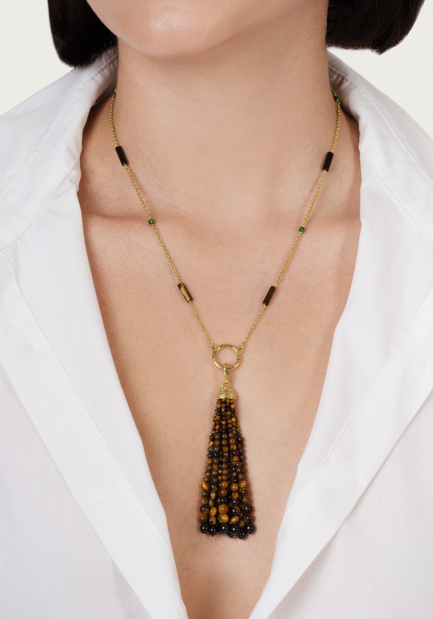 Forza Tassel Pendant, Tigers Eye and Black Onyx