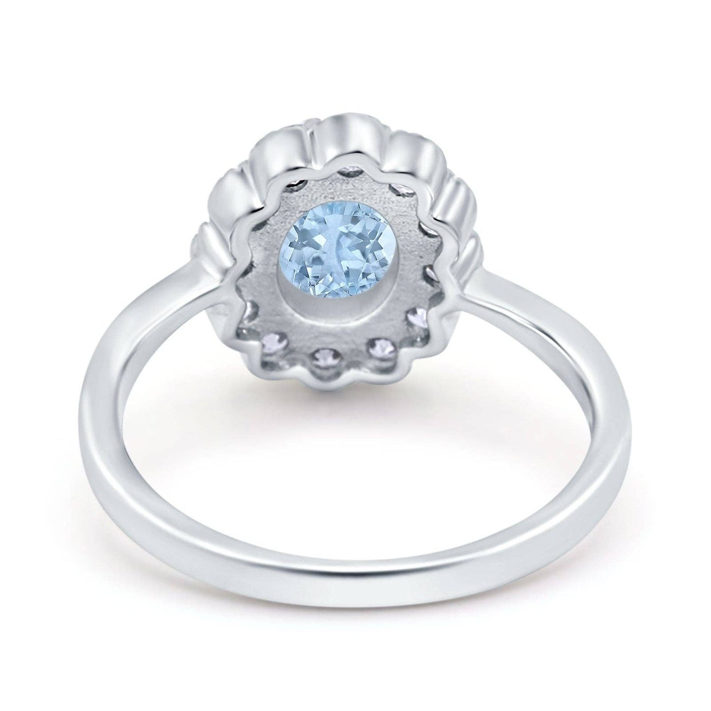 Vintage Floral Engagement Ring Oval Simulated Aquamarine CZ: Simulated Aquamarine CZ size s1/2