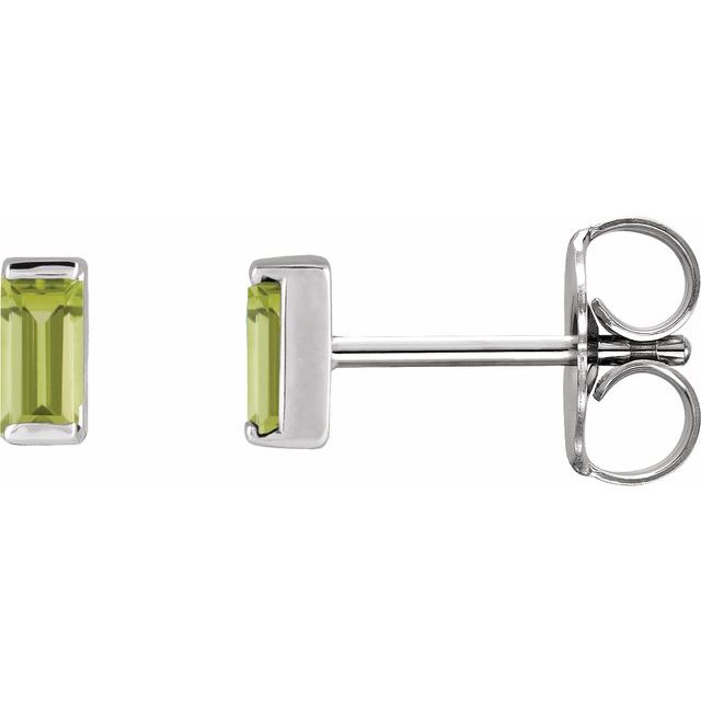 Channel-set Baguette Peridot Gold or Platinum Stud Earrings