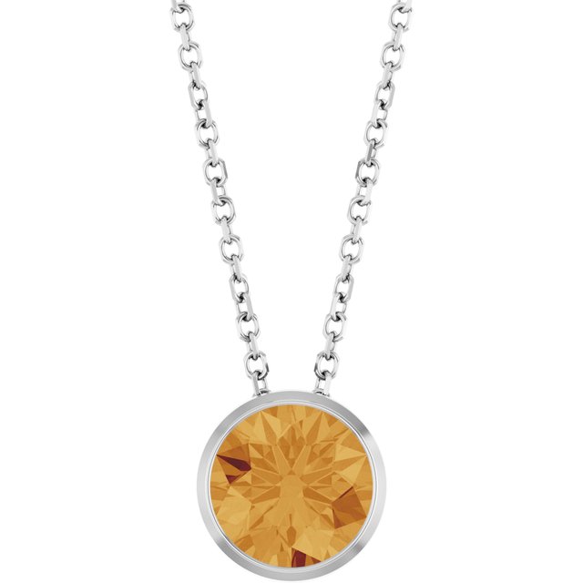 Round Citrine Sterling Silver Slide Pendant Necklace