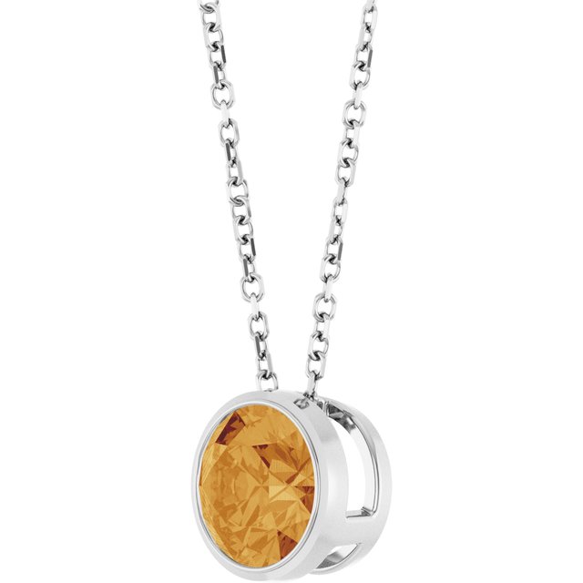 Round Citrine Sterling Silver Slide Pendant Necklace