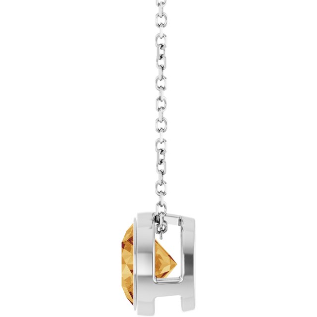 Round Citrine Sterling Silver Slide Pendant Necklace