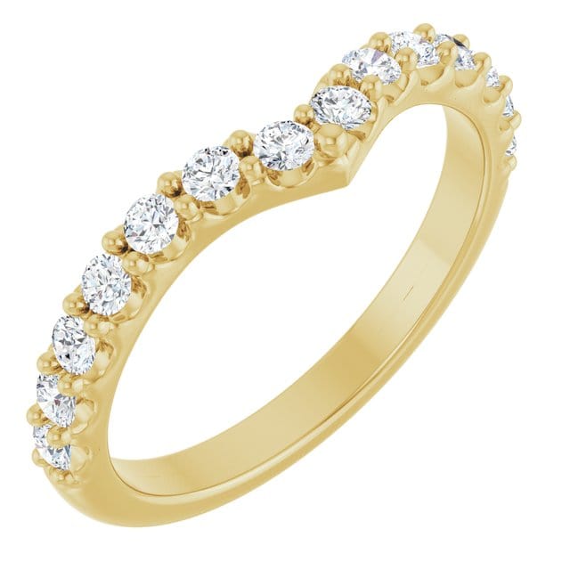 Vivian Wide Band - V-Shape Contoured Accented Diamond or Moissanite Wedding Ring