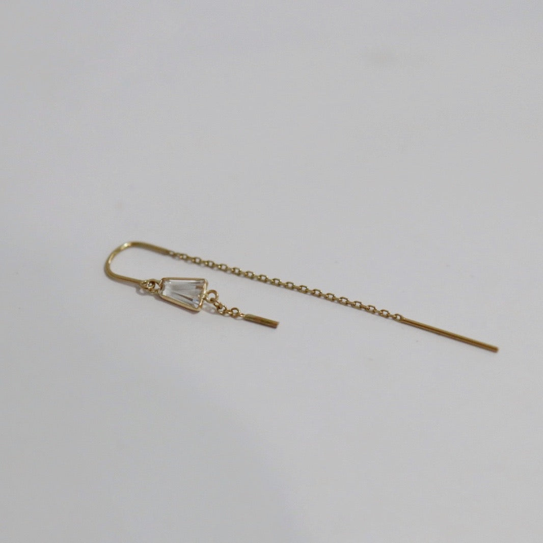 White Topaz  and Mini Bar Threader Earring in 14 karat Yellow Gold / SINGLE EARRING / READY TO SHIP