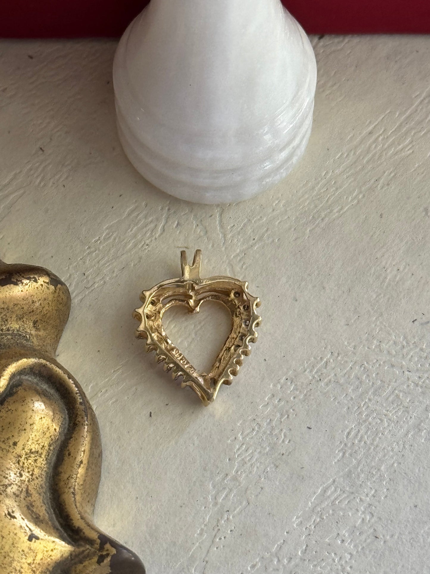 Vintage 14k Yellow Gold & Diamond Heart Pendant