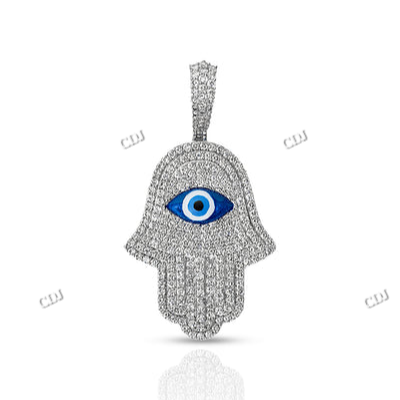 Humsa Hand Moissanite Silver Diamond Set Pendant