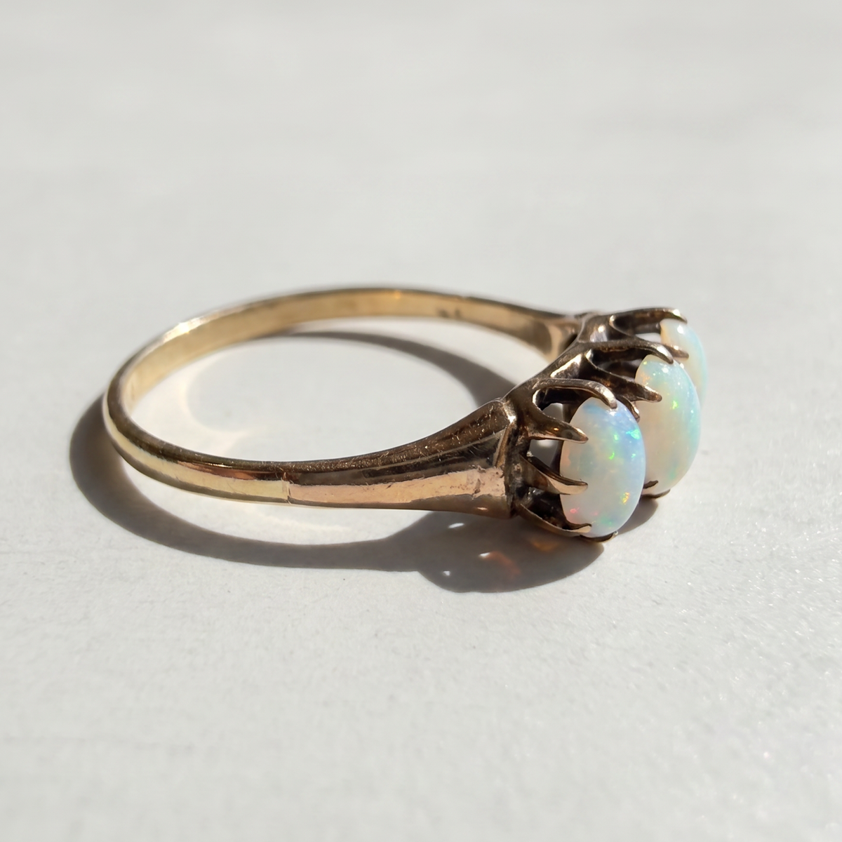 Opal Three Stone Ring | 10K Yellow Gold | Vintage