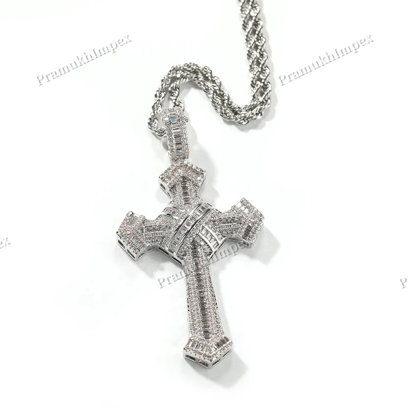 925 Silver Two Edged Sword Design Moissanite Cross Pendant