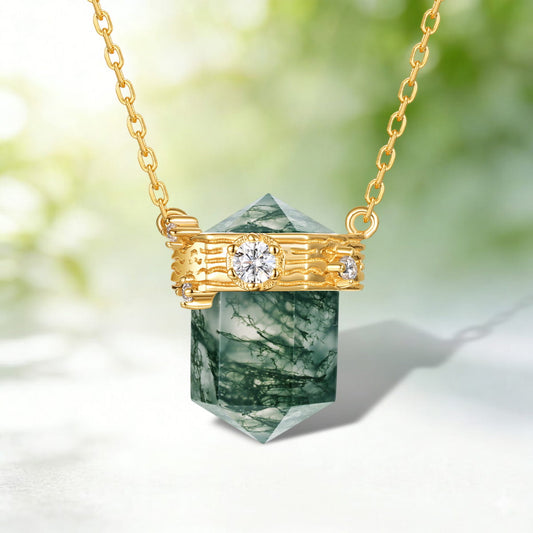 Raw Crystal Hexagon Moss Agate Necklace