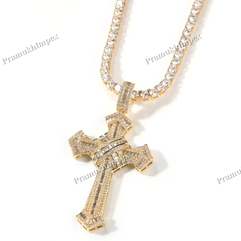 925 Silver Two Edged Sword Design Moissanite Cross Pendant