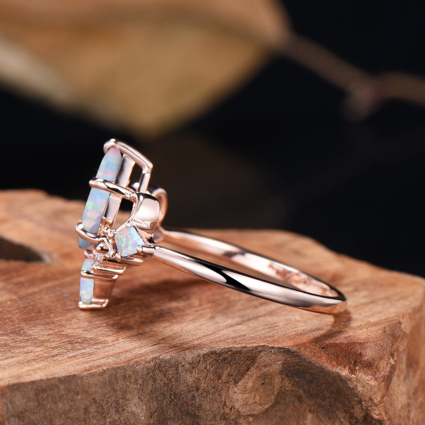 Unique Kite Cut Opal Engagement Ring Rose Gold Magic Infinity Fly