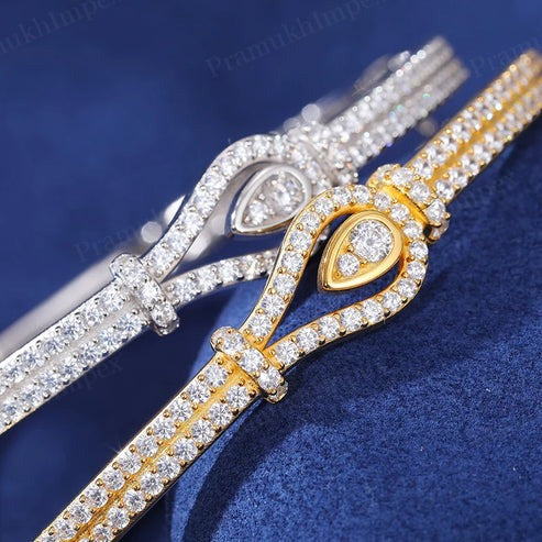 8mm Sterling Silver VVS D Moissanite Lasso Bracelet For Women