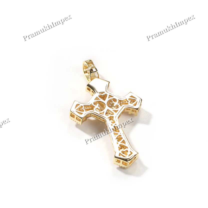 925 Silver Two Edged Sword Design Moissanite Cross Pendant