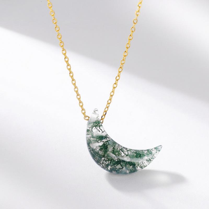 Moss Agate Crescent Moon Necklace