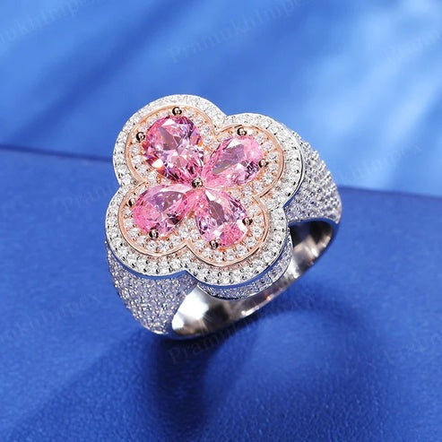 Hip Hip Sterling Silver VVS D Moissanite Men's Moissanite Clover Ring