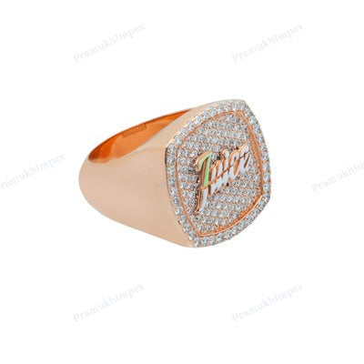 925 Sterling Silver Gold Plated Round Diamond Hip Hop Ring