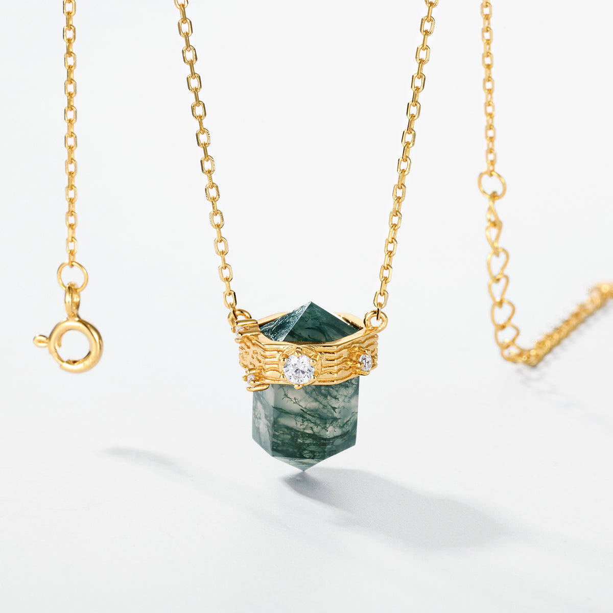 Raw Crystal Hexagon Moss Agate Necklace