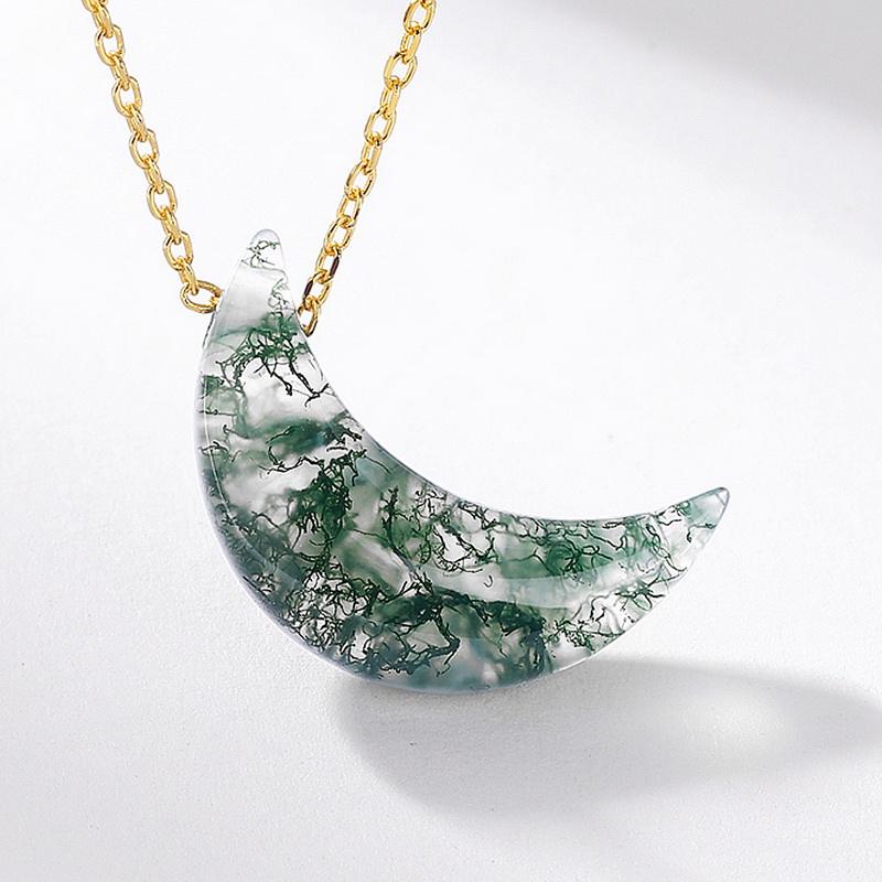 Moss Agate Crescent Moon Necklace