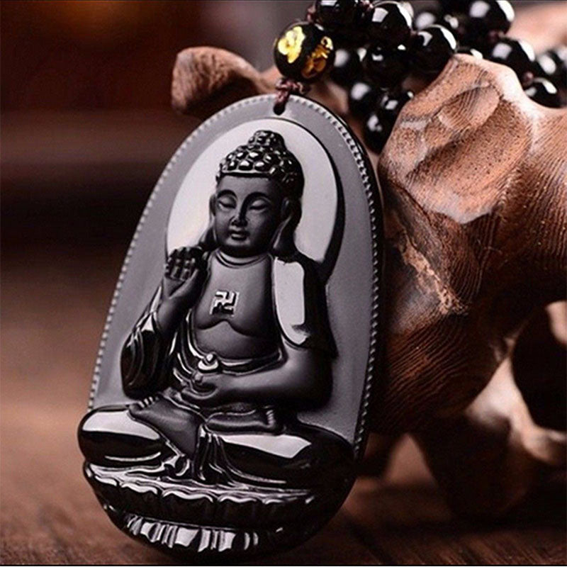 Black Obsidian Buddha  Necklace for Protection