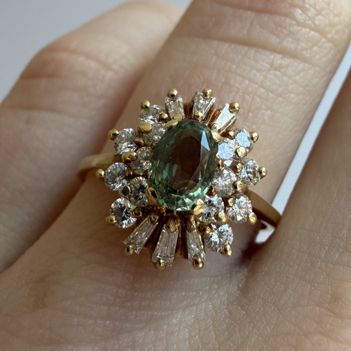 Alexandrite and Diamond Ballerina Halo Ring | 14K Yellow Gold