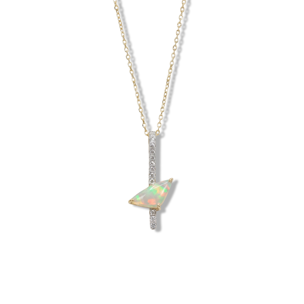 The Tilt Opal and Diamond Bar Necklace | 14K Two-Tone Gold