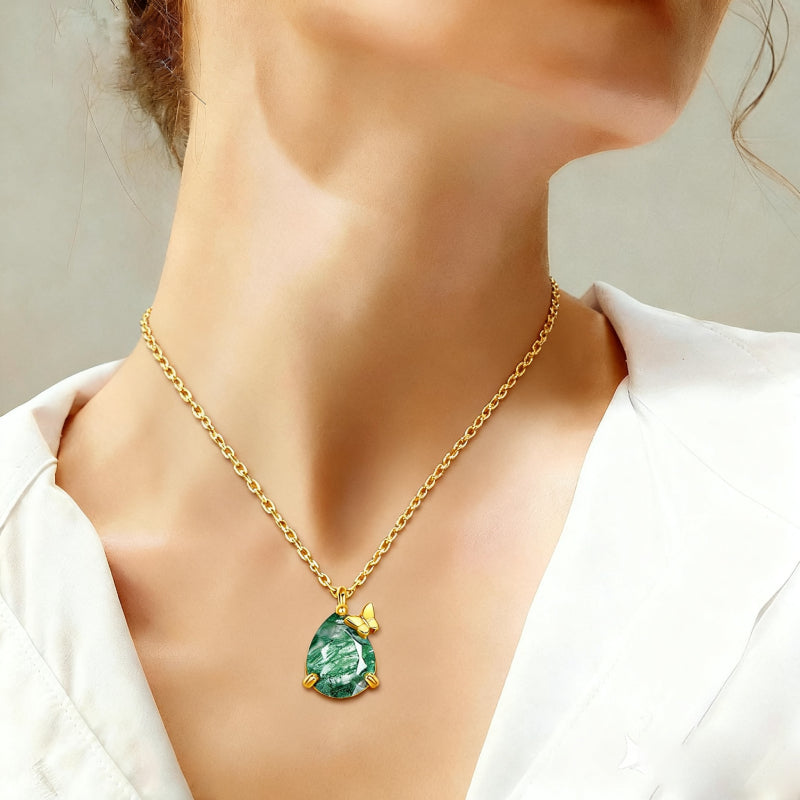 Emerald Cut Moss Agate Unique Necklace - Verdantfly