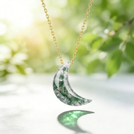 Moss Agate Crescent Moon Necklace