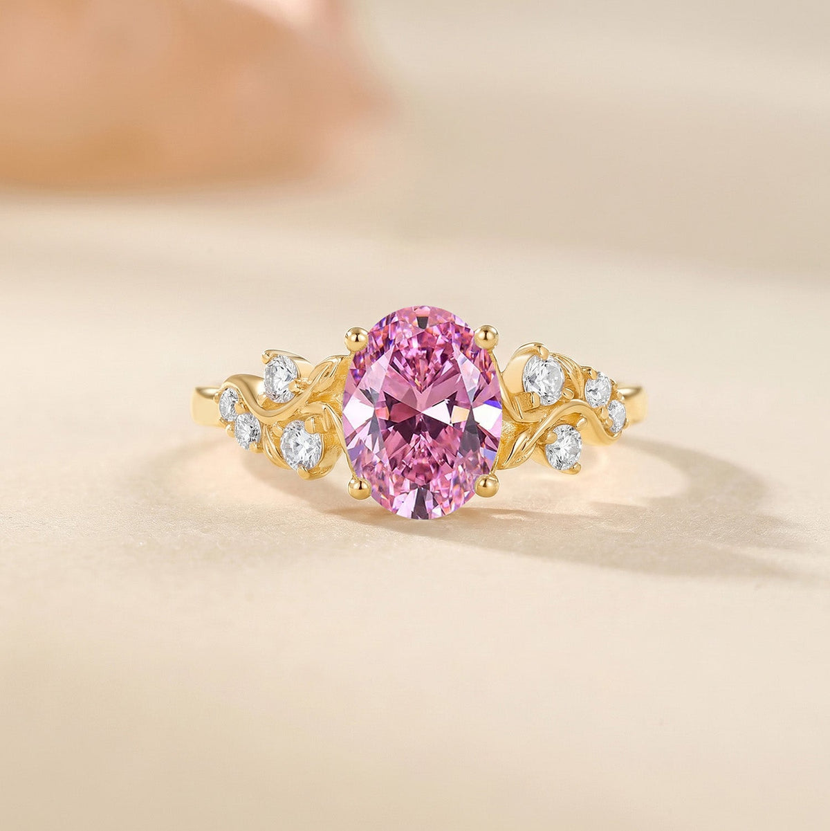 Oval Cut Pink Moissanite Engagement Ring - Paloma