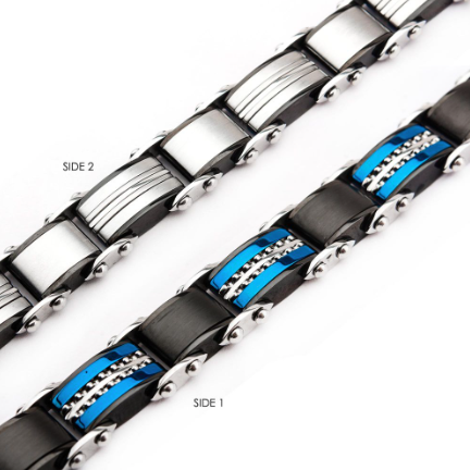 Black & Blue Plated Stainless Steel Reversible Bracelet