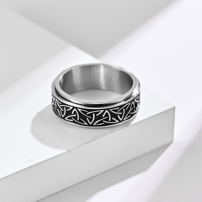Fortune Jewel  Triangle Knot Triquetra Titanium Steel Calm Rotatable Ring