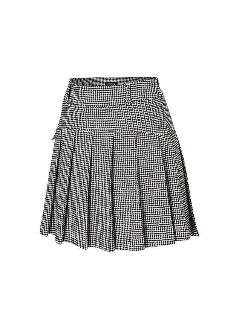 Houndstooth Pleated Skirt