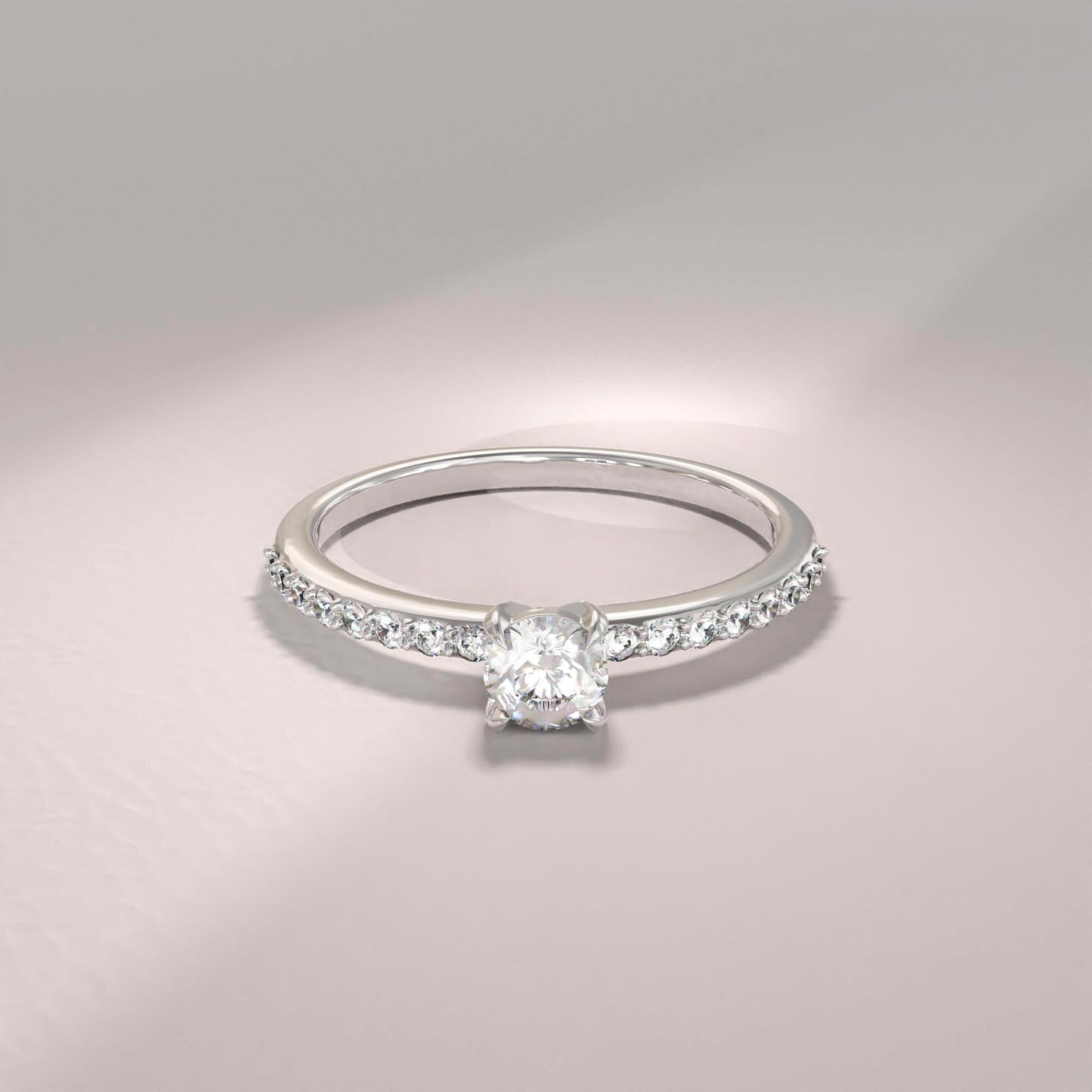 14k Solid Gold Diamond Engagement Ring | 0.3ctw Minimalist Solitaire Half Eternity Band | Promise Gift for Her Birthday