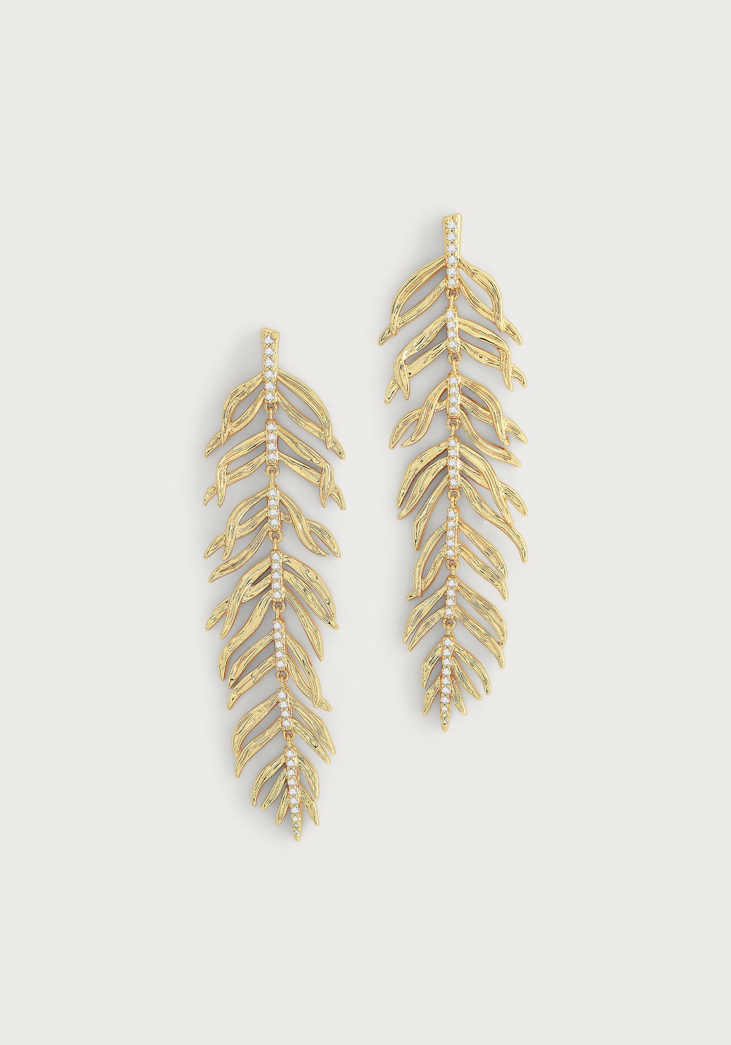 Palm Leaves Pave Dangle Earrings, Gold