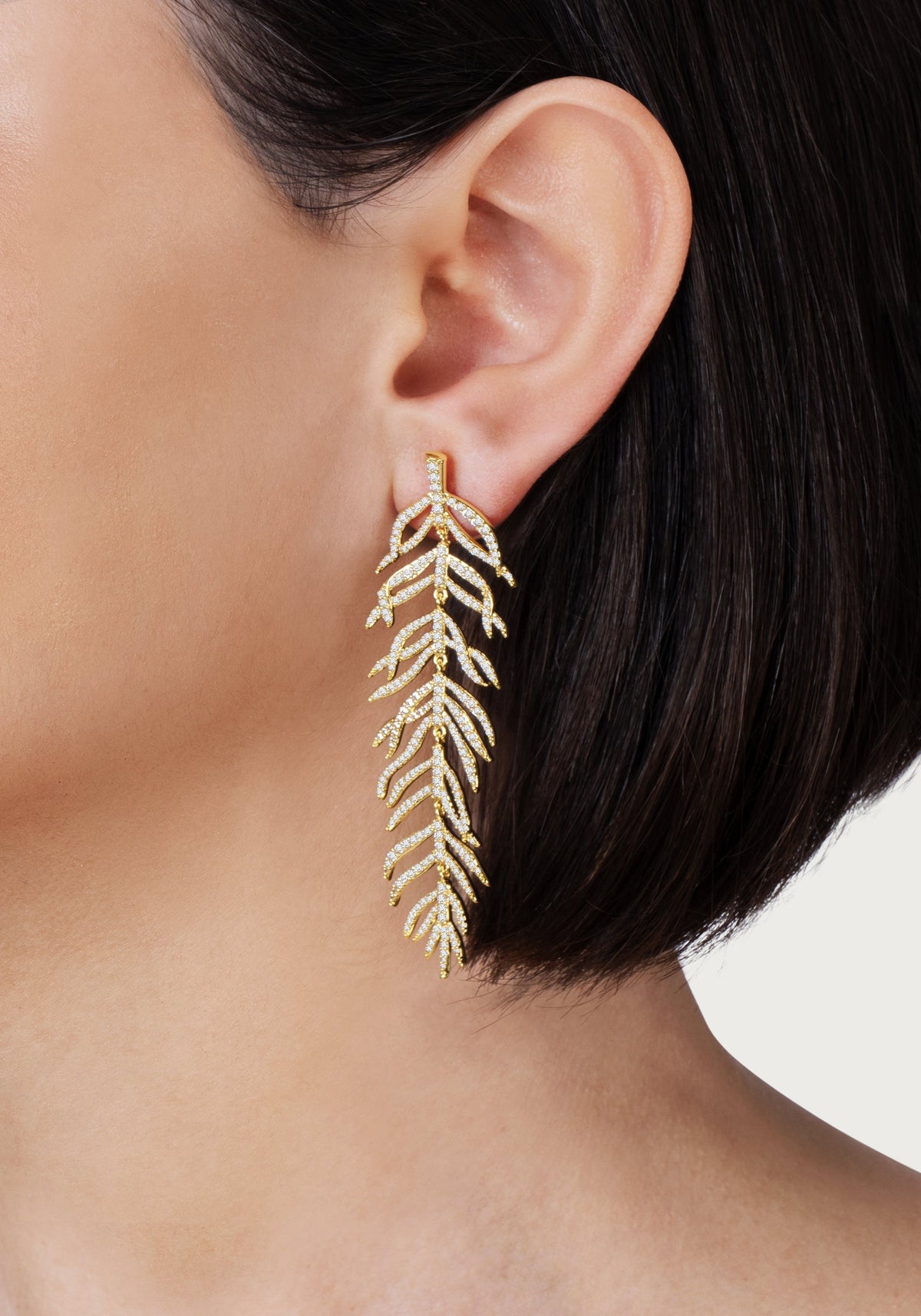 Palm Leaves Pave Dangle Earrings, Gold