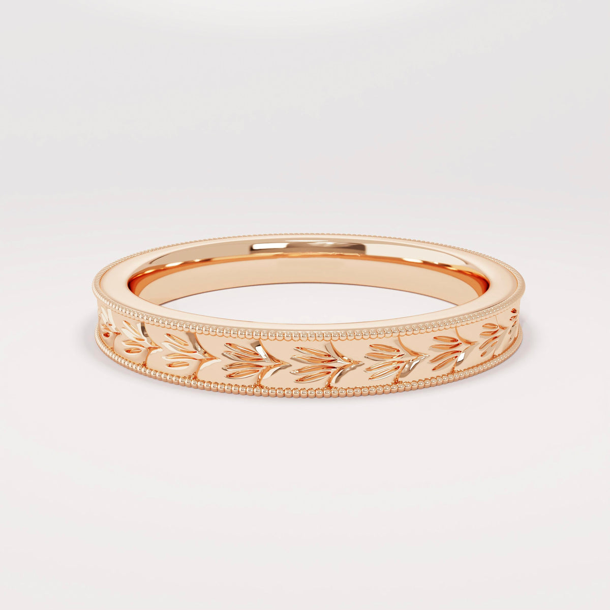 3mm Wheat Engraved Ring 14K Gold – His and Hers Simple Marriage Band