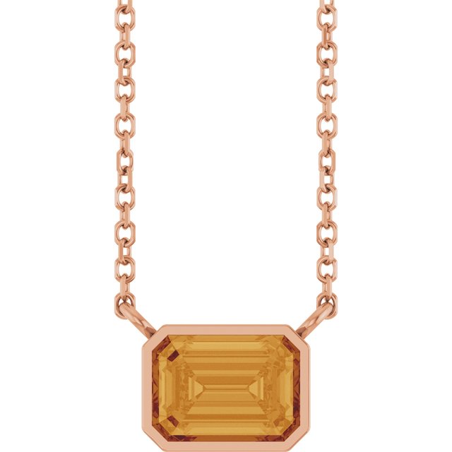 Emerald Cut Citrine Bezel Set Pendant Necklace
