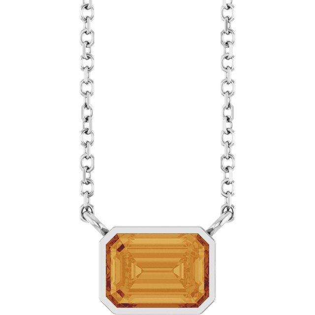 Emerald Cut Citrine Bezel Set Pendant Necklace