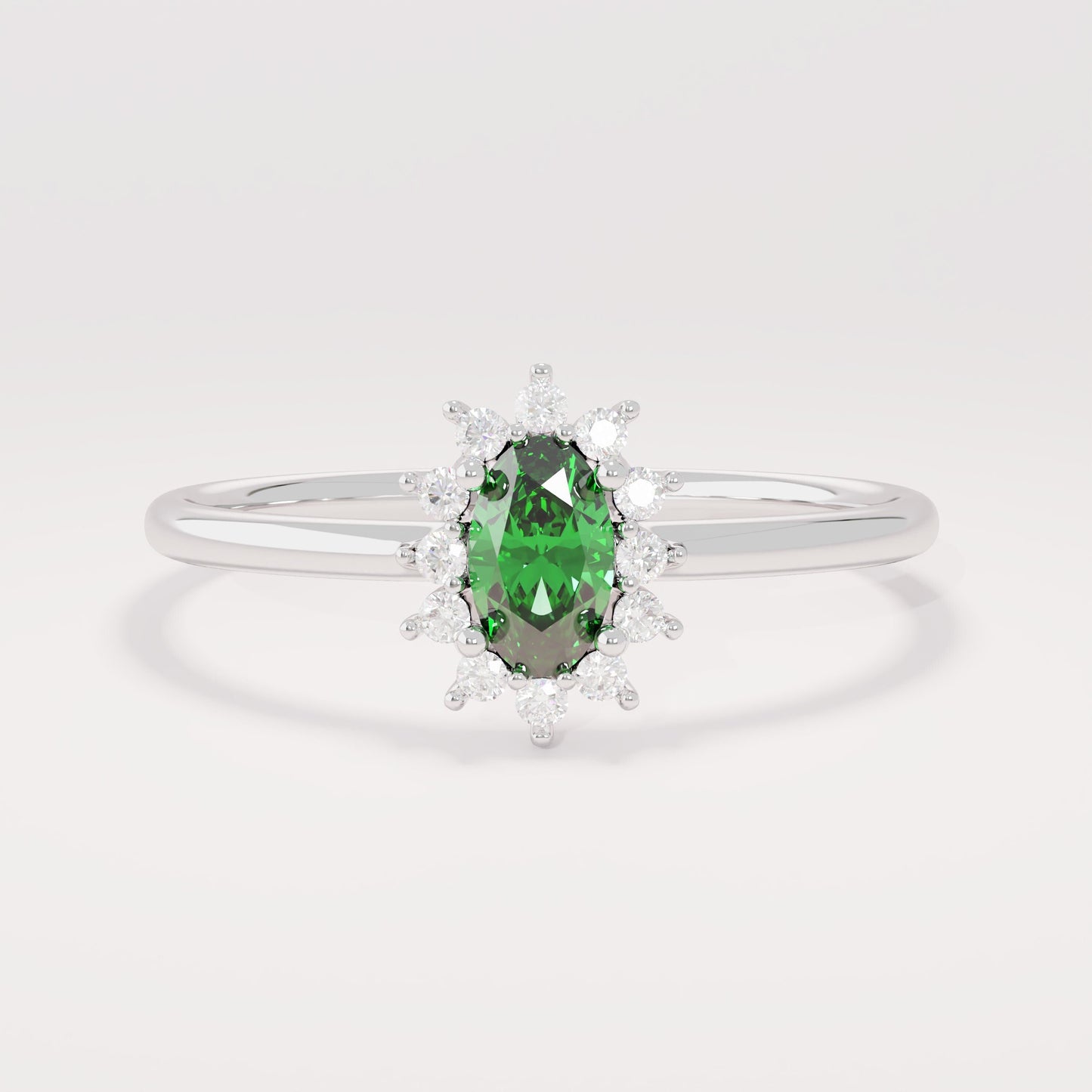 Minimalist Emerald Promise Ring – 14k Solid Gold | Dainty Flower Halo Solitaire | May Birthstone Jewelry for Her