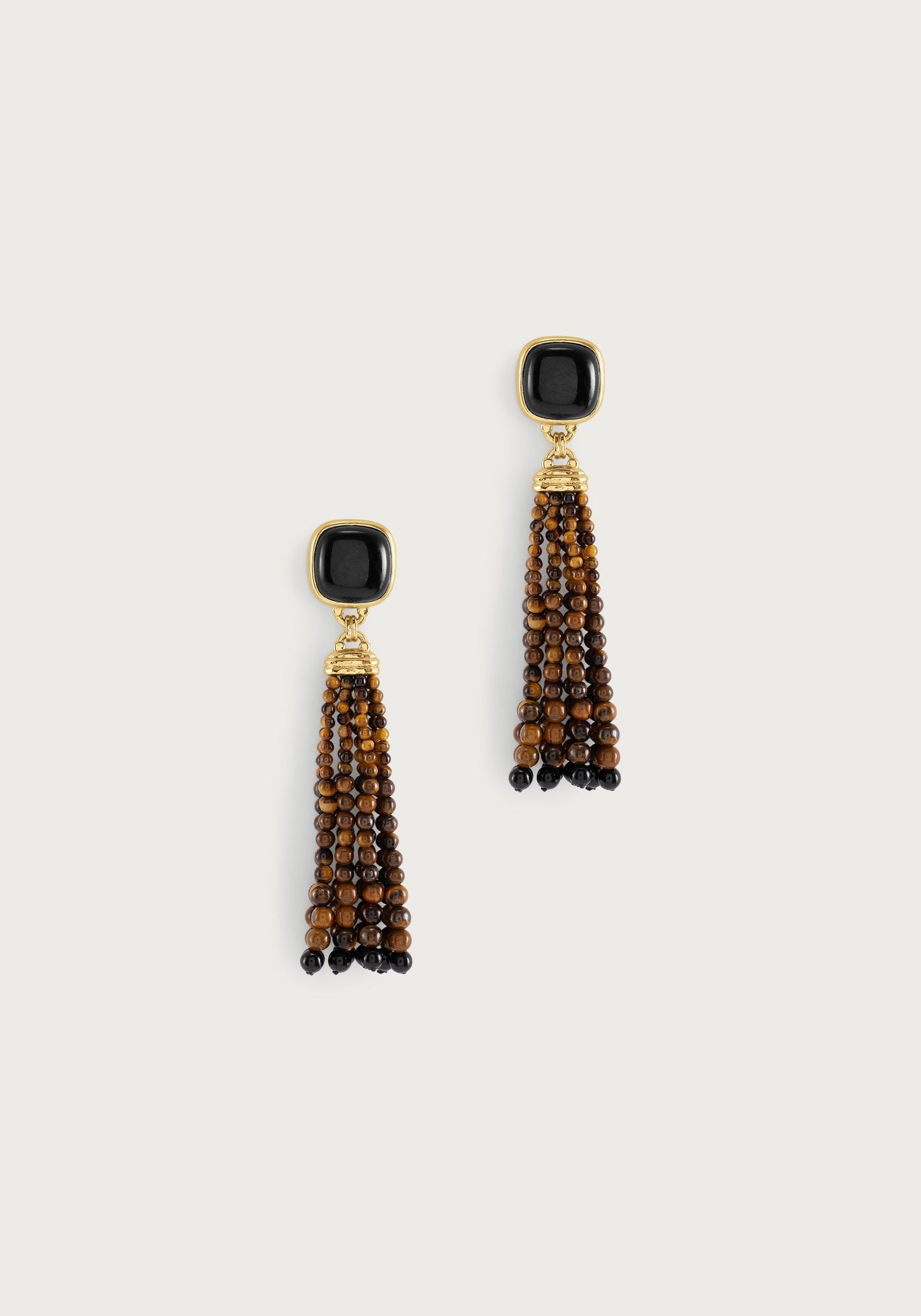 Forza Tassel Earrings, Tiger's Eye and Black Onyx