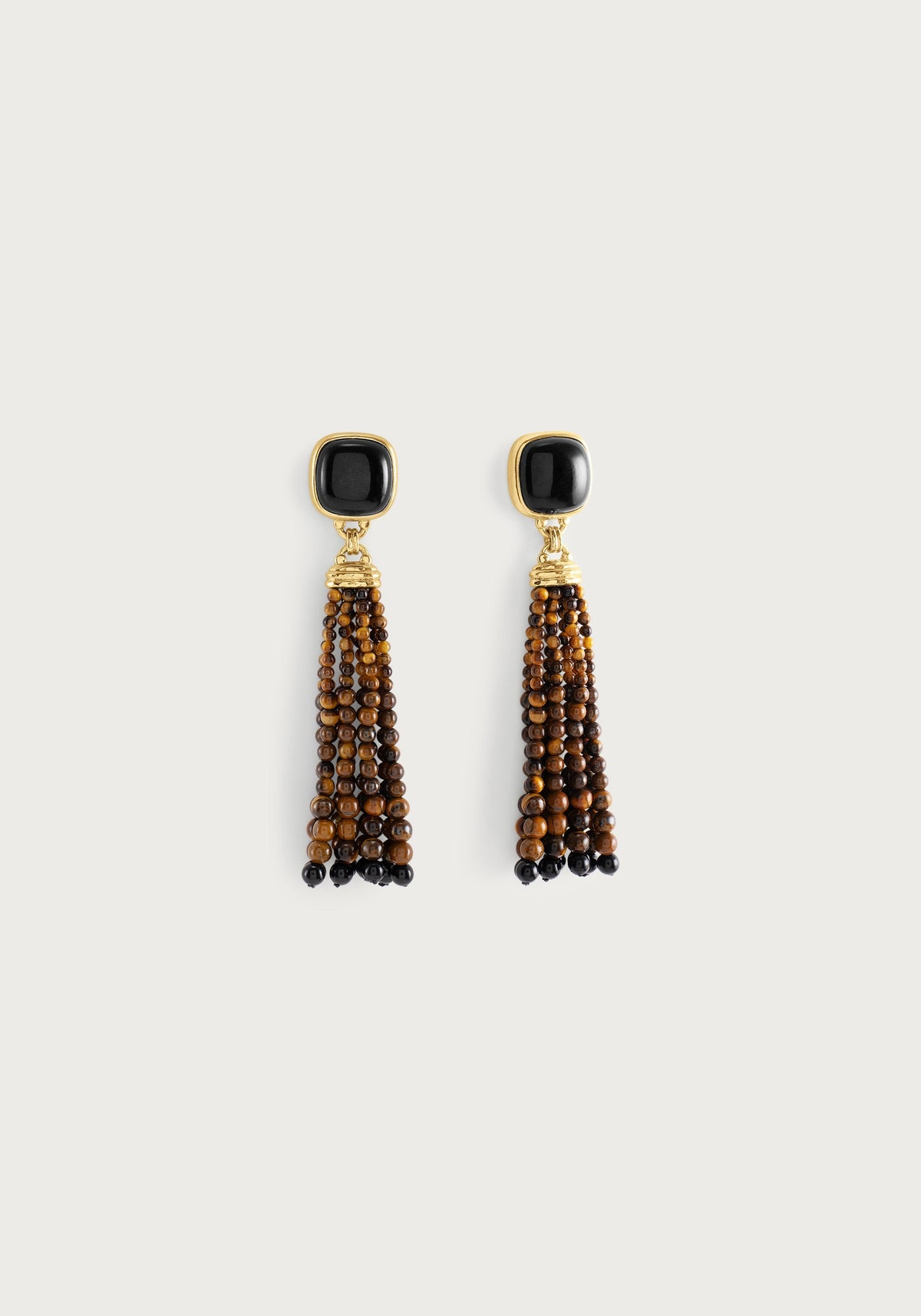 Forza Tassel Earrings, Tiger's Eye and Black Onyx