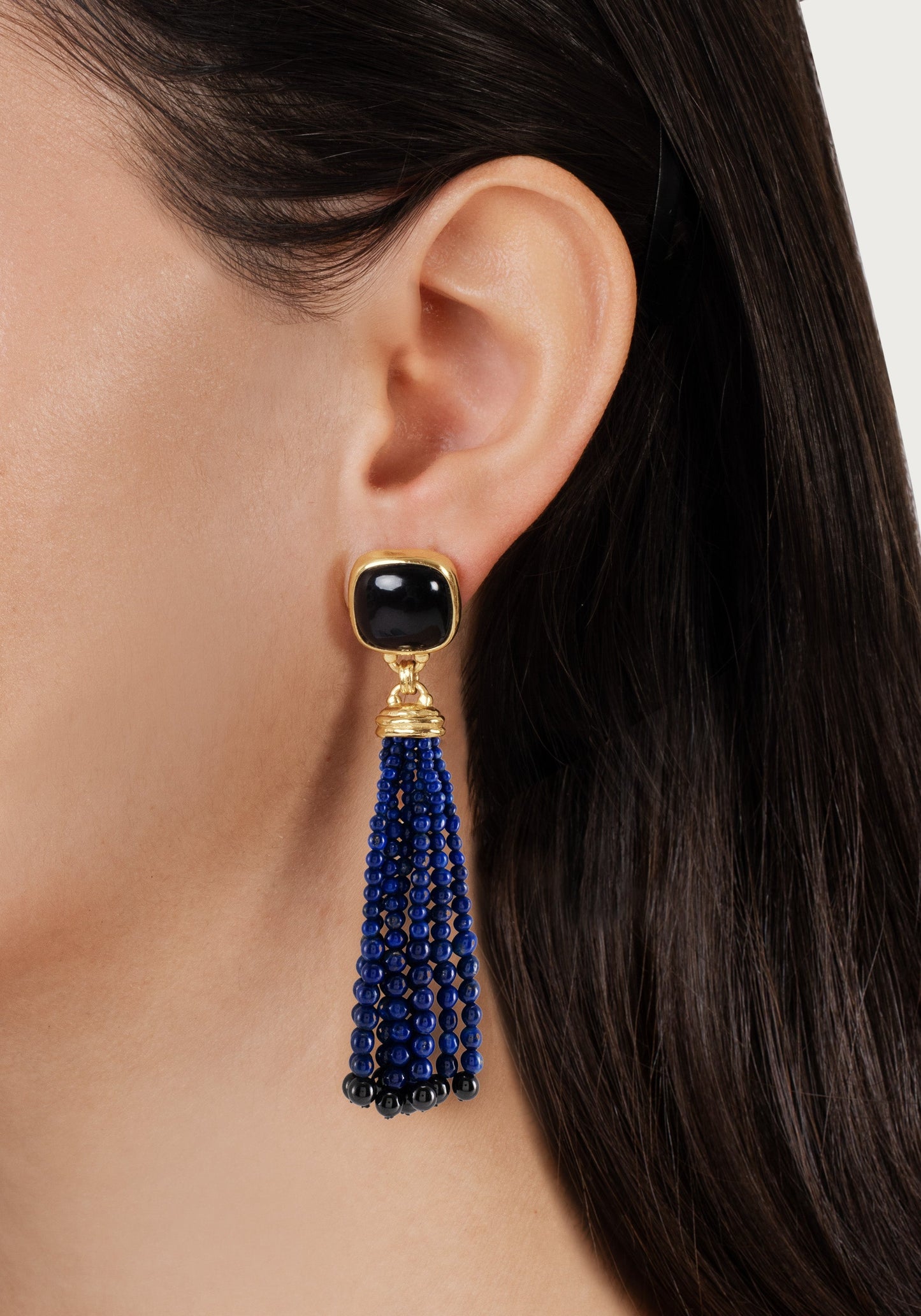 Forza Tassel Earring, Lapis and Black Onyx