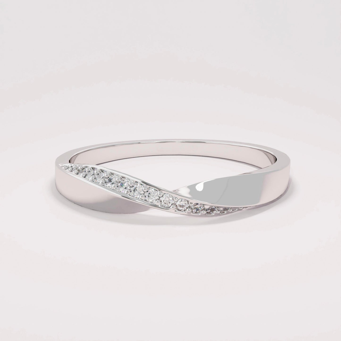 Minimalist Mobius Twist Ring 14k Gold - Diamond Wedding Band, Comfort Fit Stackable Band