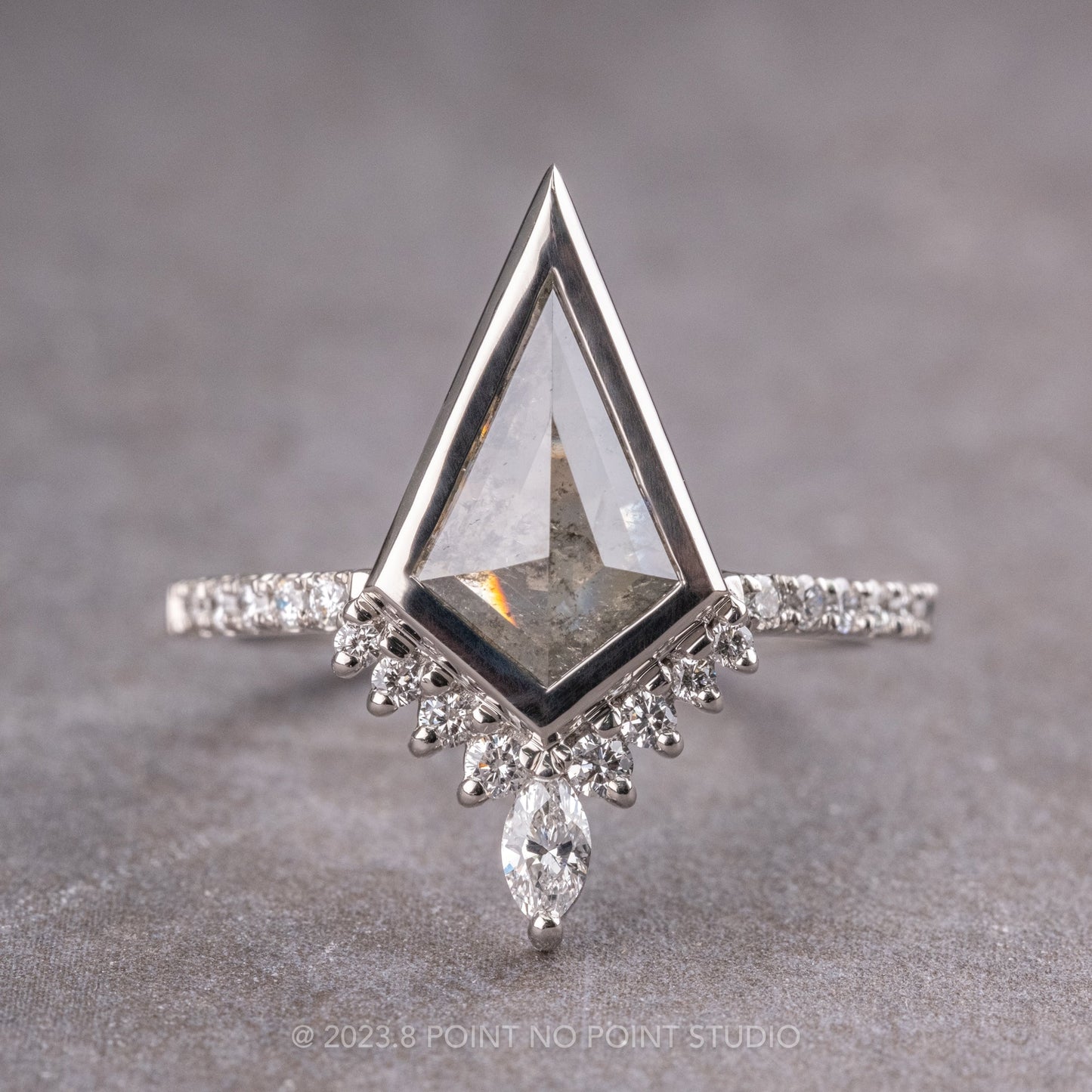 2.10 Carat Salt and Pepper Kite Diamond Engagement Ring, Bezel Avaline Setting