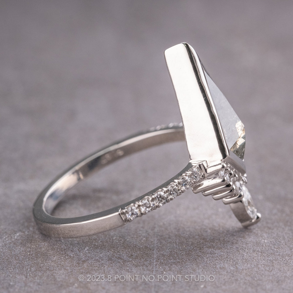 2.10 Carat Salt and Pepper Kite Diamond Engagement Ring, Bezel Avaline Setting