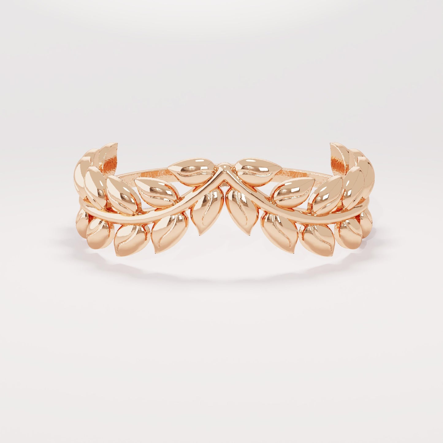 14K Solid Gold Olive Branch Ring – Dainty Leaf Vine Stackable Wedding Band
